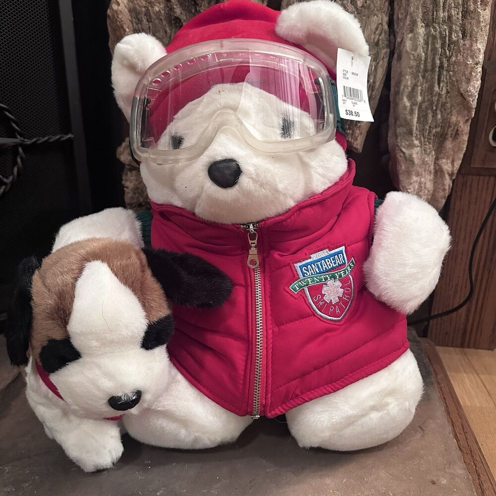 2004 Marshall Field’s SantaBear Ski Patrol Plush Bear Dog Goggles Tag 15”